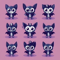 A set of adorable Halloween-themed avatars based on a Charming skeleton bat. 