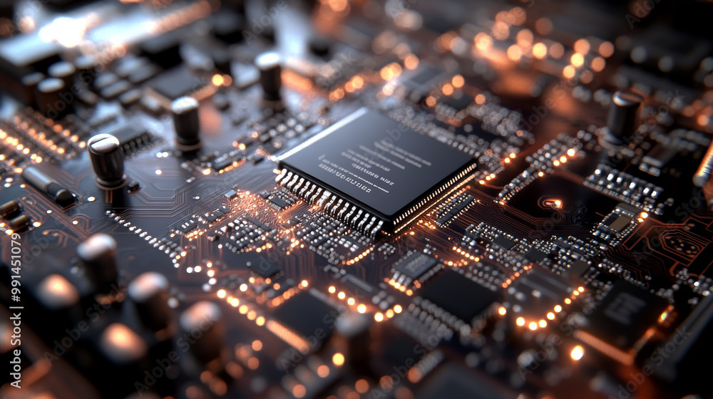 Poster the image shows a computer's circuit board, highlighting the central processing unit (cpu) and other