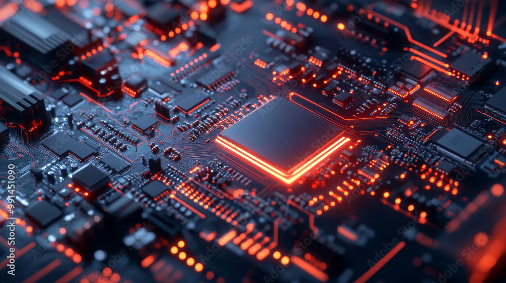 Poster the image shows a computer's circuit board, highlighting the central processing unit (cpu) and other