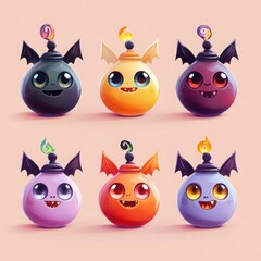 Fototapeta premium A set of adorable Halloween-themed avatars based on a Tiny bat potion bottle.