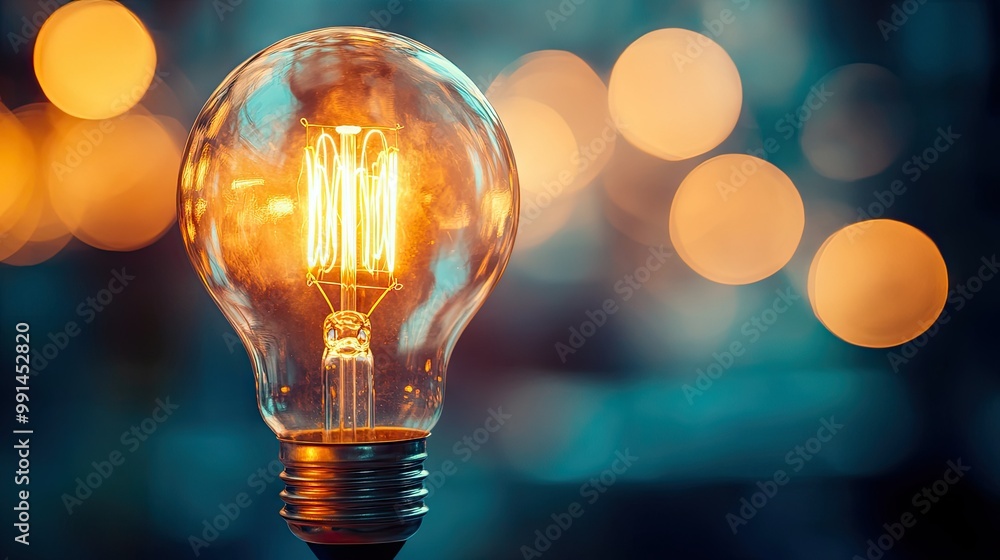 Poster an abstract shot of a light bulb's filament glowing with a blurred background providing ample room f