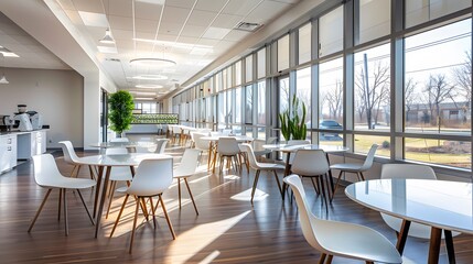 Fototapeta premium Bright and Spacious Modern Office Break Room with Contemporary Design