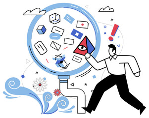 Mental processing vector illustration. Knowledge is sculpture carved from marble persistent mental processing Mental health is orchestra where instruments thought are tuned through processing