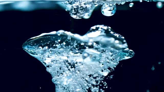 黒背景に水中の落下する水滴と湧き上がる気泡