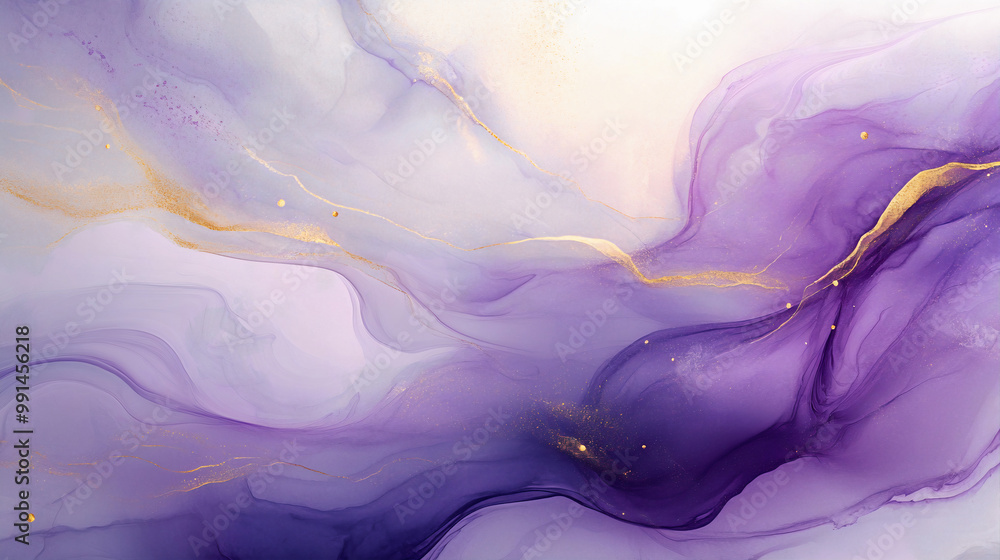 Poster abstract flow of translucent colors with golden glitter. abstract background or wallpaper. generativ