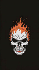 Burning skull on black background.generative ai.