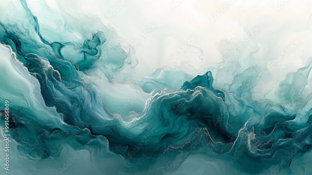 Poster abstract flow of translucent colors with golden glitter. abstract background or wallpaper. generativ