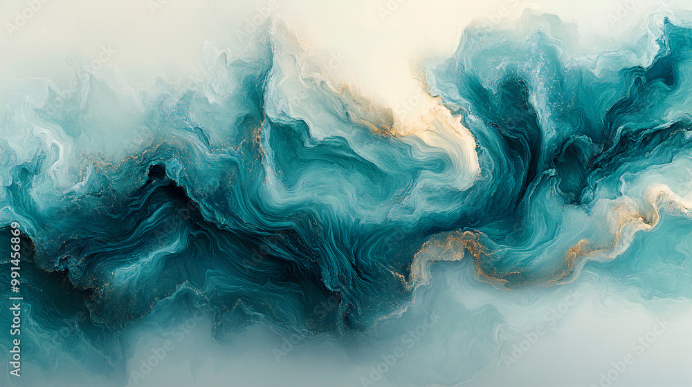 Poster abstract flow of translucent colors with golden glitter. abstract background or wallpaper. generativ