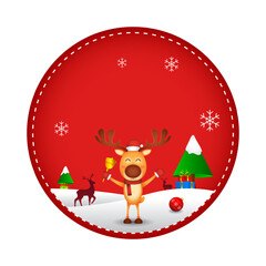 Vector illustration of Christmas decorative tag with christmas character on transparent background
