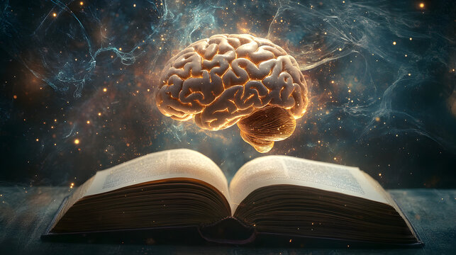 un cerebro obteniendo informacion de un libro con conocimientos de inteligencia y aprendizaje ideas y educacion 
