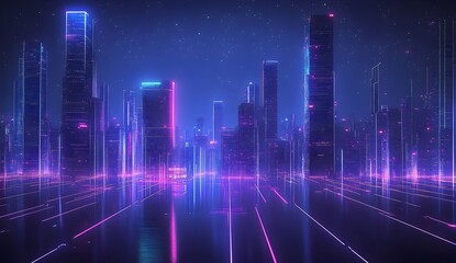 Futuristic Cityscape with Glowing Neon Lines
