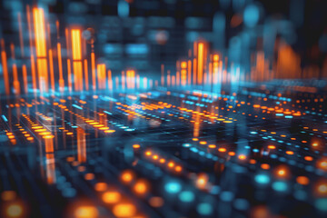 Obraz premium Blue financial graphs and charts with coins show business growth and investment market profits.