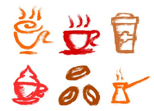 Coffee Related Icons Grunge Brush Stroke Vector Set