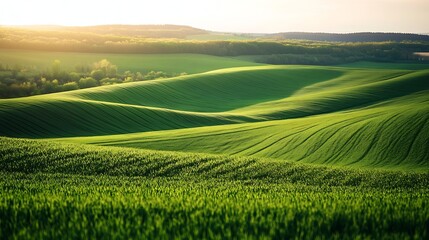 Naklejka premium Landscape with green field in contrasting colors : Generative AI