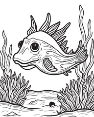 A Nudibranch moving in ocean underwater, vector art coloring page