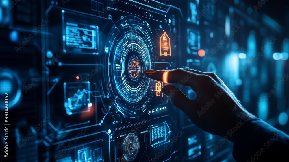 Poster artificial intelligence (ai) is changing how we work with technology. this image shows a futuristic 