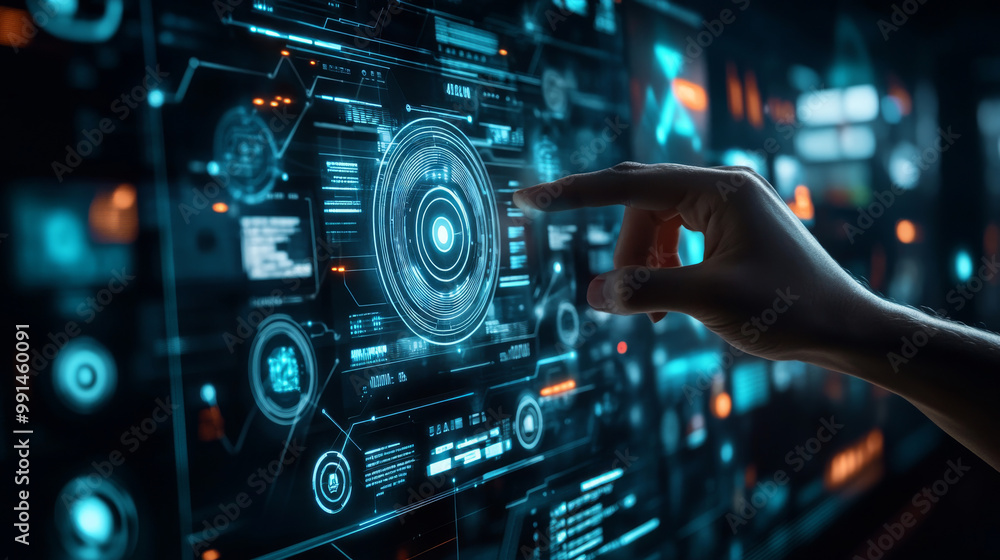 Poster artificial intelligence (ai) is changing how we work with technology. this image shows a futuristic 