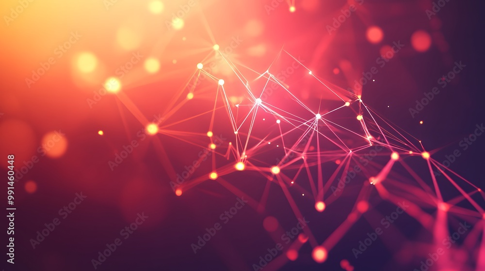 Poster abstract red and orange network of connected points and lines