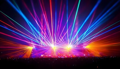 Colorful Lasers Illuminate a Huge Stage with Crowd