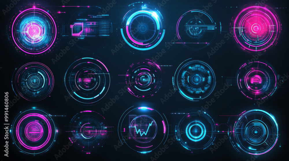 Aufkleber modern,futuristic design elements for digital interfaces.perfect for sci-fi games, virtual reality, 