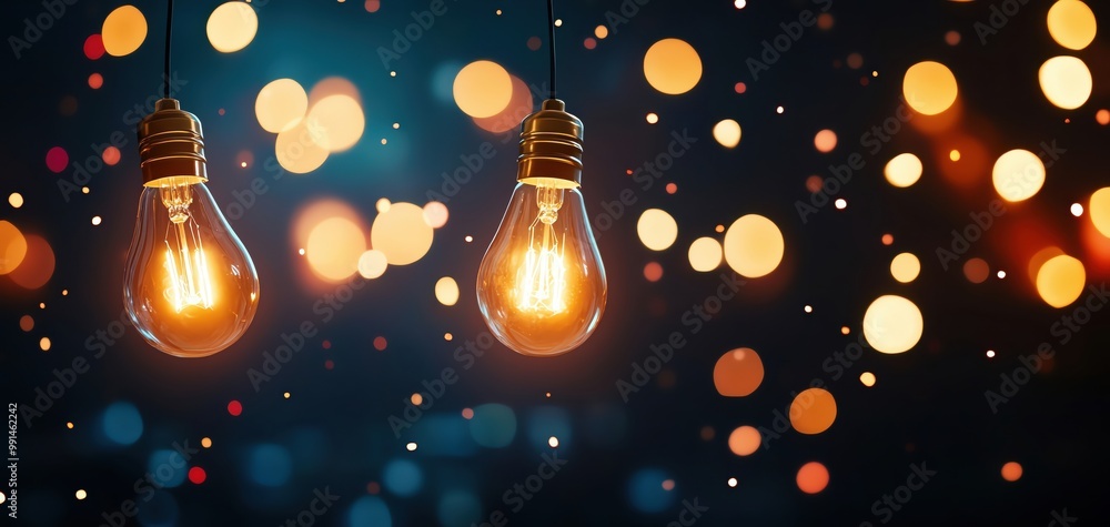 Aufkleber two glowing light bulbs surrounded by a blur of colorful bokeh lights, creating a warm and inviting 