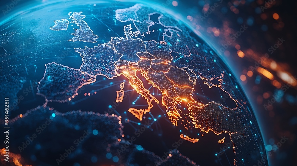Leinwandbilder communication technology with global internet network connected in europe telecommunication and data
