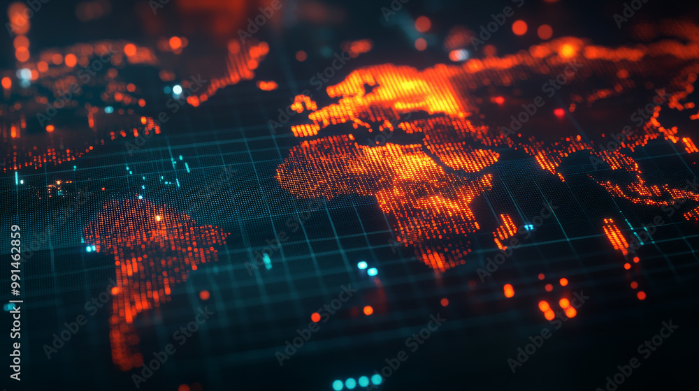 Poster a 3d image showing a forex chart with a map on a dark background. it represents the idea of global t
