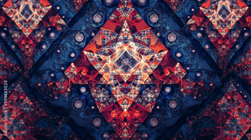 Poster abstract fractal background with geometric patterns and vibrant colors.