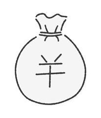 円マークとお金の入った袋 - 手書きのシンプルな日本円･人民元の貯金や利益のイメージ素材