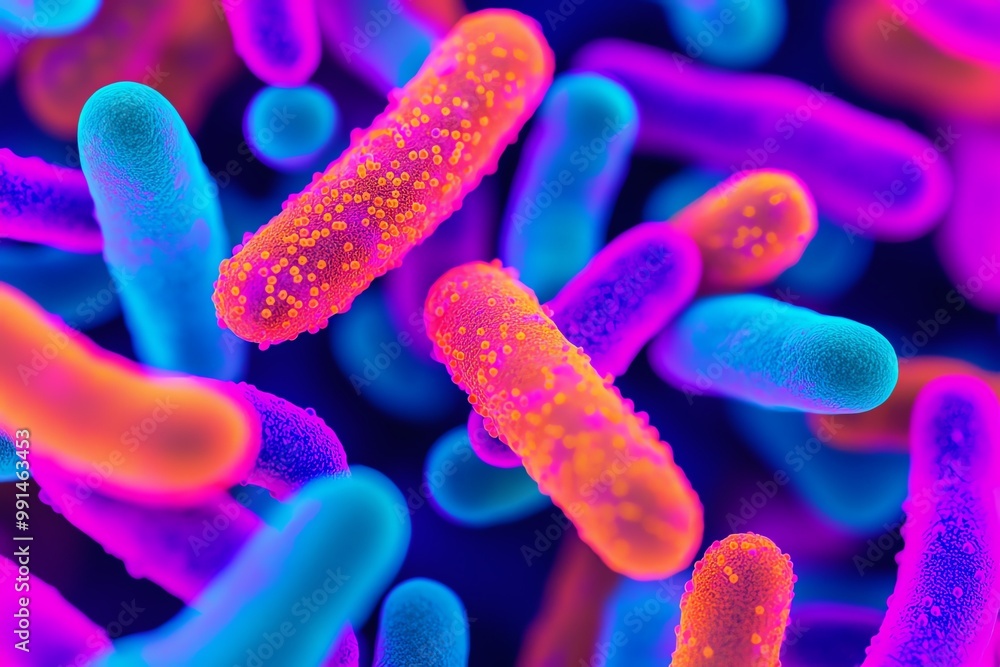 Aufkleber vibrant close-up image of bacteria highlighting intricate shapes and colors in a microscopic view. p