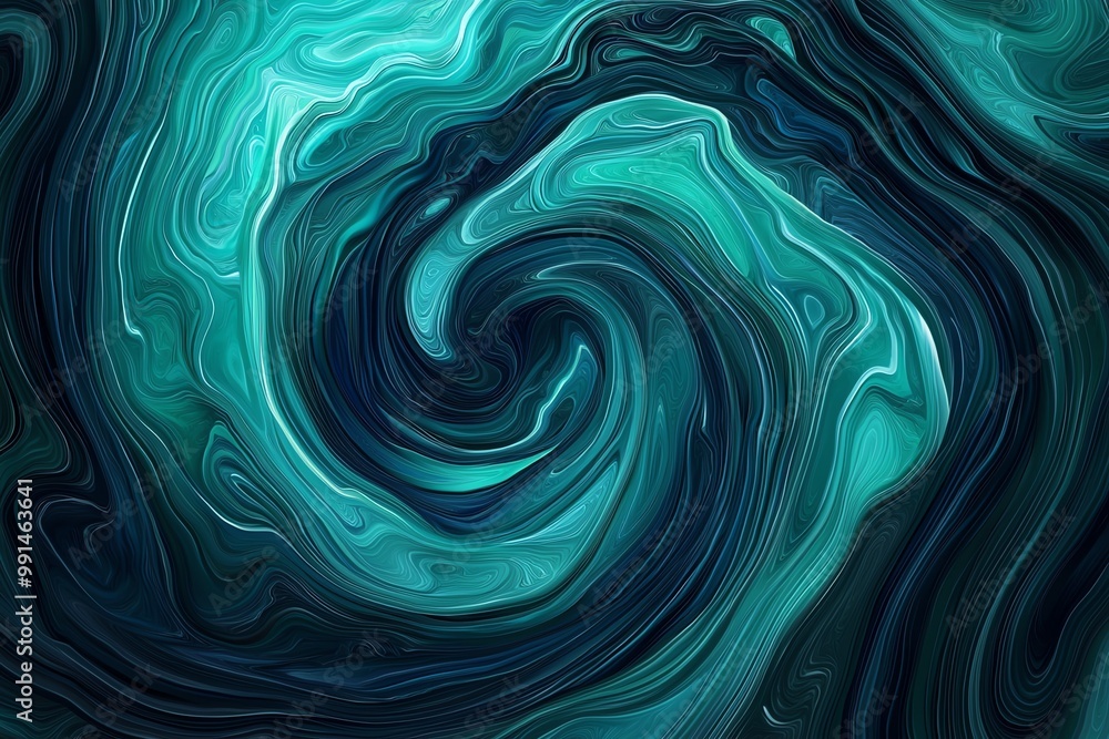 Poster abstract swirl design featuring contrasting shades of turquoise and deep blue, creating a mesmerizin