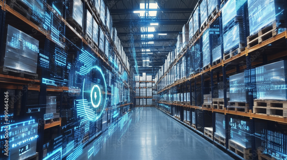 Poster a modern warehouse uses technology to track and visualize the movement of goods. this helps them imp