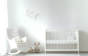 Serene Minimalist Nursery with Empty Crib and Toys
