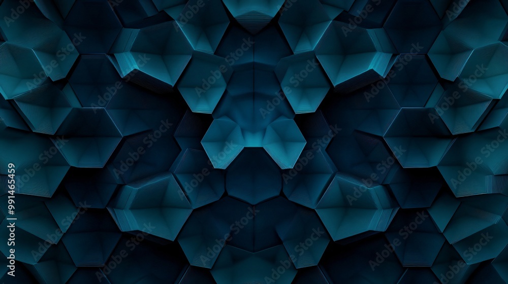 Poster abstract dark blue geometric pattern with hexagonal shapes.