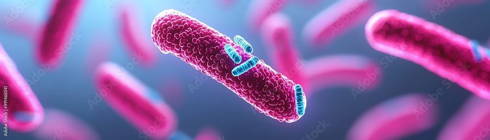Poster microscopic view of vibrant bacteria showcasing unique shapes and structures, ideal for science and 