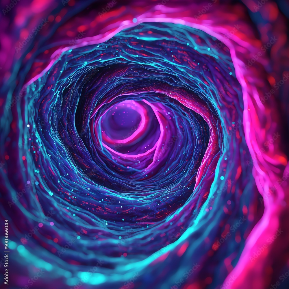 Poster abstract colorful vortex with swirling layers of vibrant pink and blue, evoking a sense of depth and