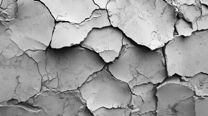Obraz premium This image showcases a textured wall with cracked, peeling paint in shades of gray, perfect for background use in design projects.