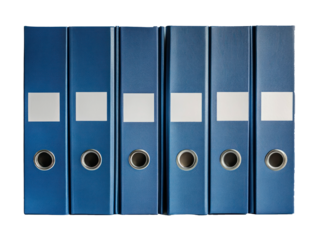 Row of Six Blue Binders Organized on A Transparent Background, Blue Blinders PNG Objects