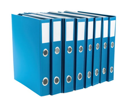 Stack of Blue Binders for Office Organization, Against A Transparent Background, Blue Blinders PNG Objects