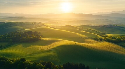 Naklejka premium Tuscany aerial landscape of farmland hill country at evening Italy Europe : Generative AI