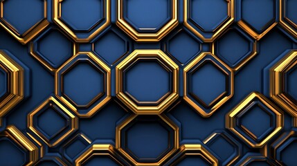 Abstract geometric background of octagons in gold and blue.