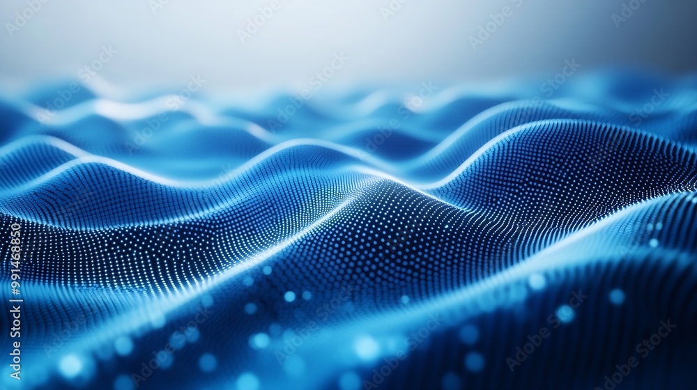 Fototapete Abstract digital wave Blue circular shape on the background Futuristic point wave Big data 3D rendering : Generative AI