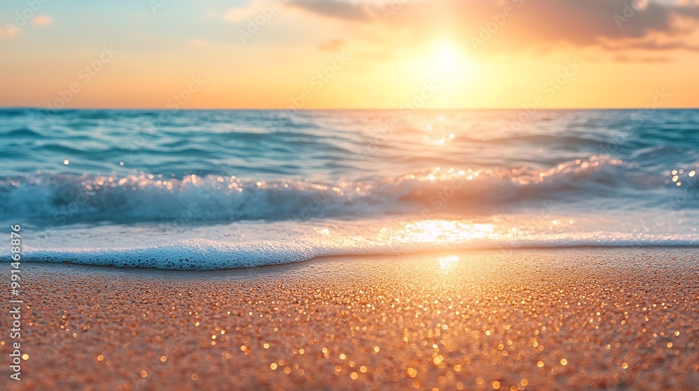 Aufkleber summer background image of tropical beach with blurred horizon at sunset light sand of beach against