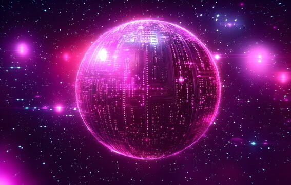 Futuristic Circuit Board Sphere in Vibrant Colors - Powered by Adobe