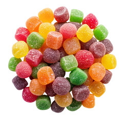 Colorful jelly candies top view Isolated on transparent background.