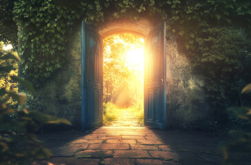 Open door leading to a bright, new world, symbolizing a fresh start
