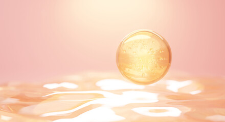 serum and vitamin drop on skin cell. serum through the skin layer and reduce up saggy skin of the skin cell. 3d rendering.