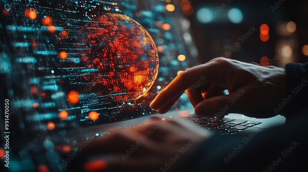 Aufkleber Internet network technology digital software development future tech background IoT concept Man using digital tablet and laptop with global network connection computer code : Generative AI