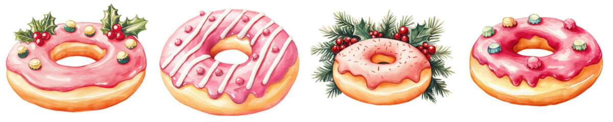 Festive donuts decorated for Christmas celebrations, isolated on transparent background