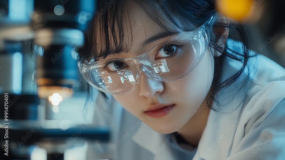 Poster Ai engineering female stem engineer using artificial intelligence to design micro electronics in the lab : Generative AI